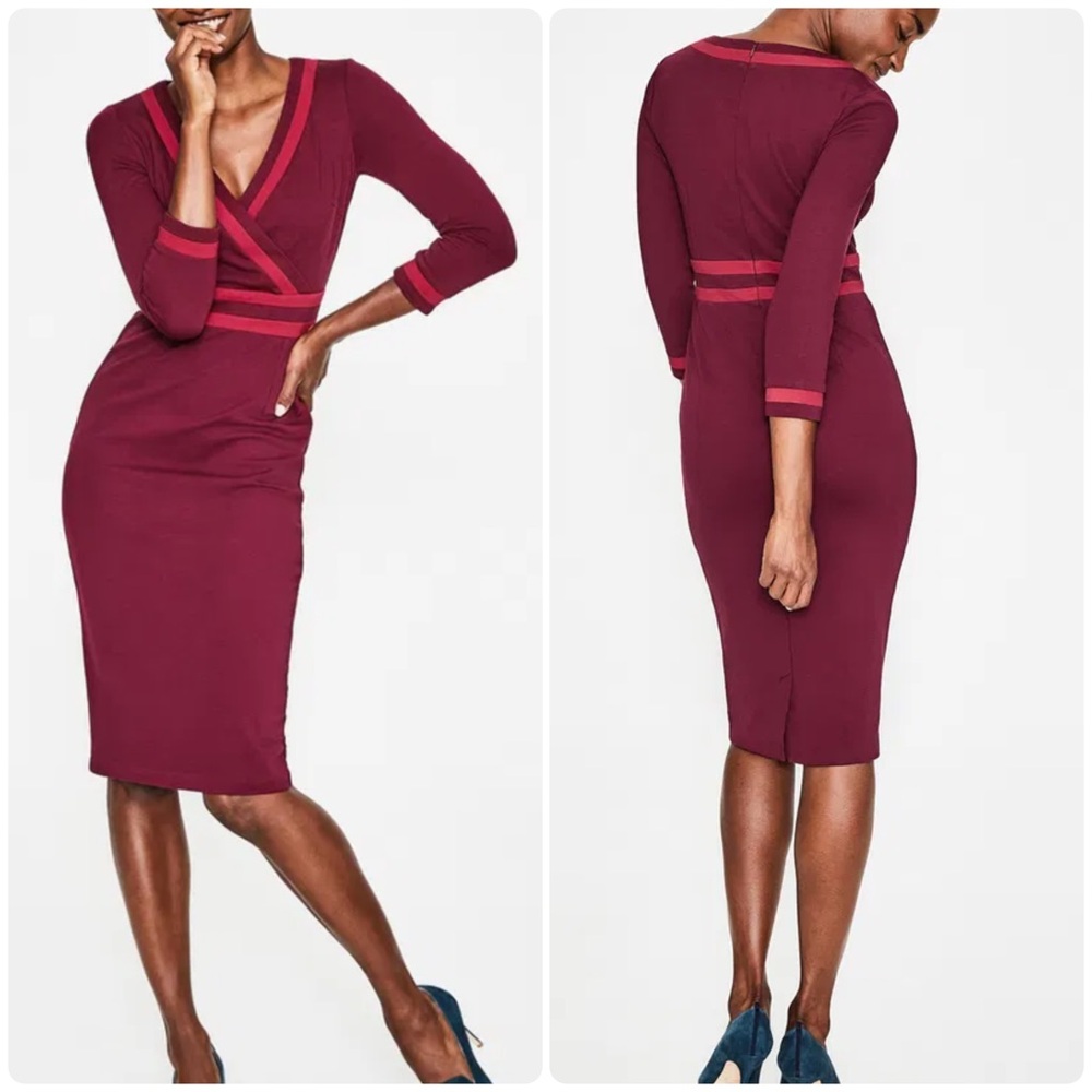 Boden Nellie Ponte Knit Sheath Dress in Mulled Wine